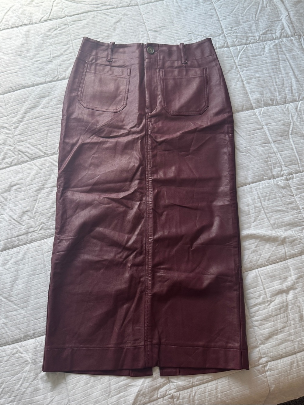 Maeve Anthropologie burgundy faux leather maxi skirt, size M - Picture 5 of 10